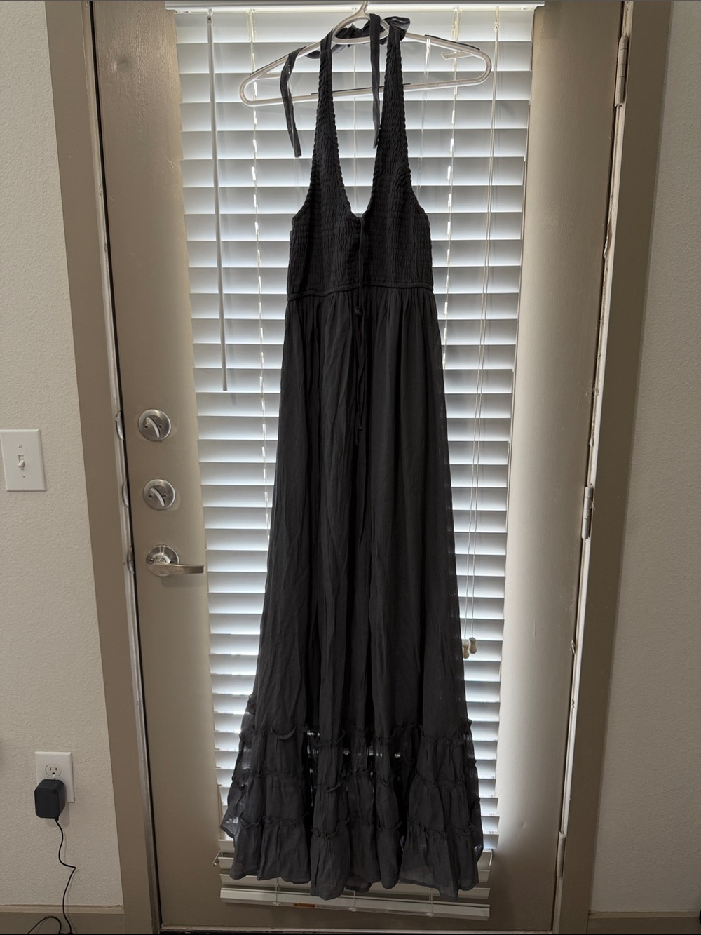 HYFVE Black Halter Maxi Dress with Smocked Bodice